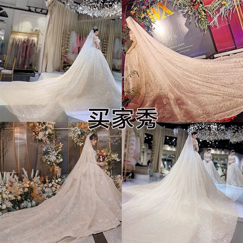 Сверхдлинный длинный аксессуар для волос для невесты, цвета шампанского, французский стиль