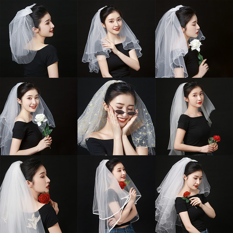 Head Yarn Bridal Main Wedding Dress Headwear Supersensonian minimalist net red photo collared Prop Vintage White Short yarn