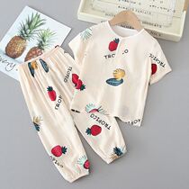 Childrens cotton linen pajamas children sleep summer girls thin baby girl short sleeve summer suit cotton silk
