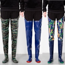 Half-body waterproof leather fork men and women over the knee water fishing leg pants rain shoes extended rice transplanting boots soft flat water field shoes