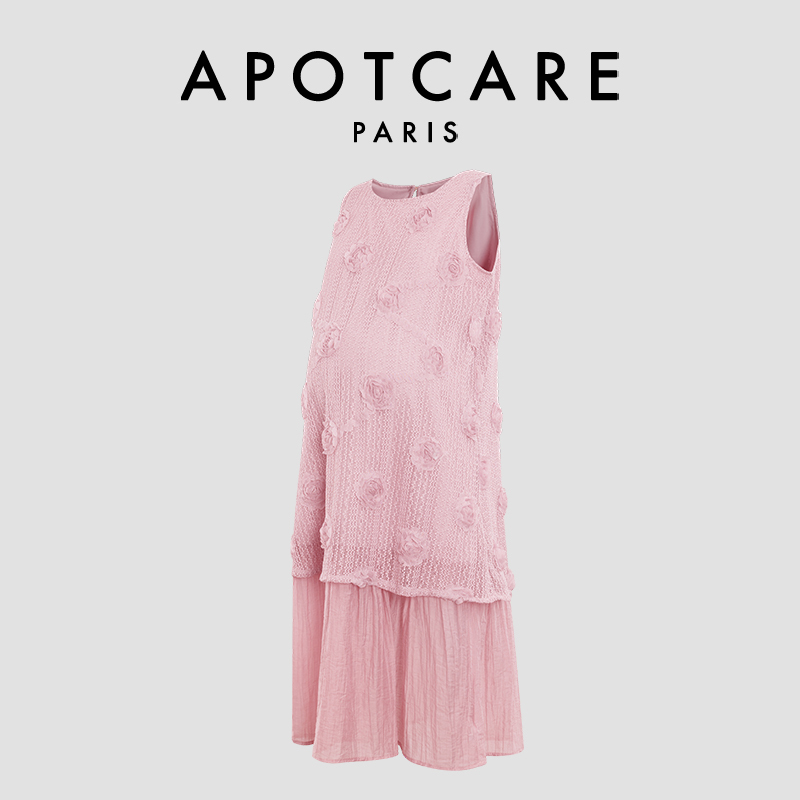 French Apotcare Maternity Dress Summer New Fashion Sweet Three-Dimensional Flower Sleeveless Tank Dress