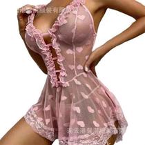 Sexy nightdress transparent pajamas love suspender sexy