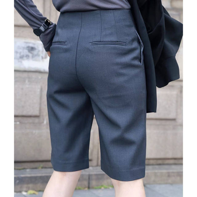 High waisted irregular European style trousers suit shorts