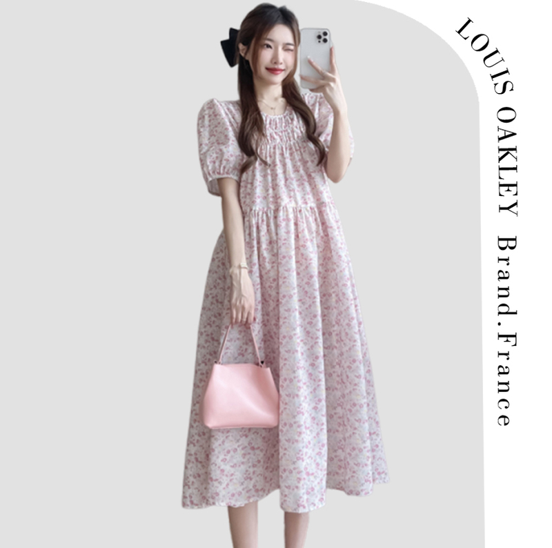French Louis Oakley Maternity Wear Summer New Floral Slim Fit Large Size Loose Maternity Dress