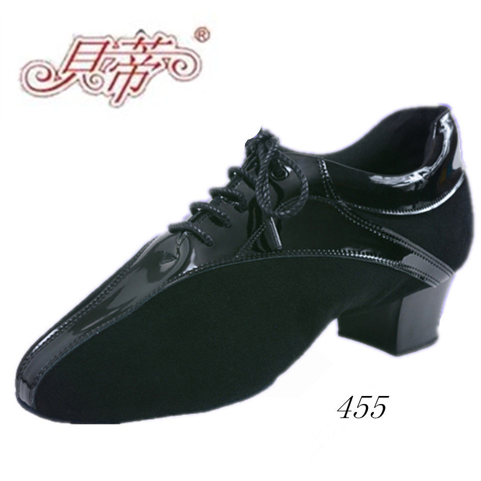 Betty dance shoes men's latin shoes 455 black adult national standard dance cha-cha dance shoes soft two-point bottom