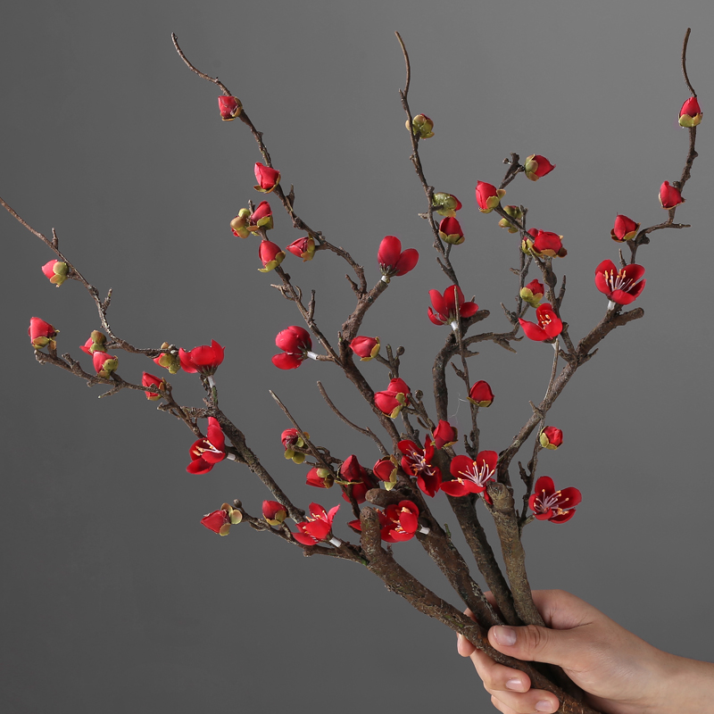 Single wax plum simulation flower fake plum tree decoration living room desktop Zen red plum flower arrangement flower set decoration