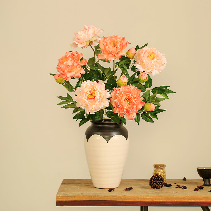 Chinese style peony flower artificial flower simulation flower decoration living room TV cabinet desktop plastic flower decoration flower table flower decoration