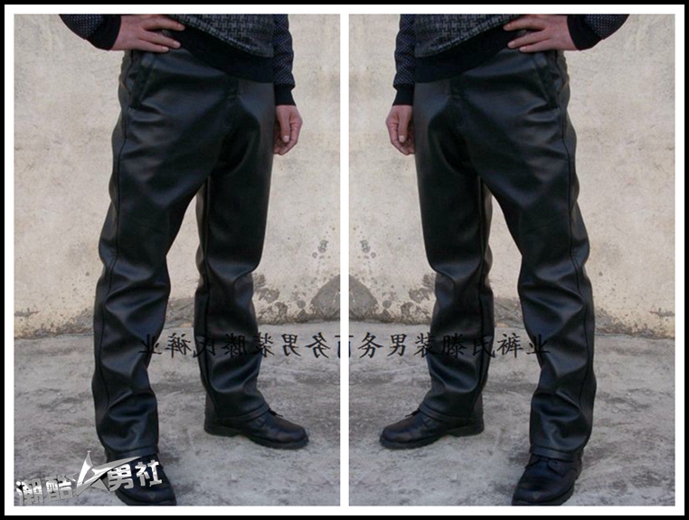 Mùa thu và mùa đông quần da nam quần stylist chuyển phát nhanh nhân viên giao hàng dày lên gió cộng với nhung da chống thấm quần da quần bom nam đẹp