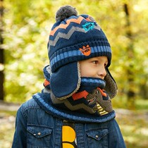 Childrens ear cap boy Korean winghouse baby baby hat plus velvet bib winter neck hat