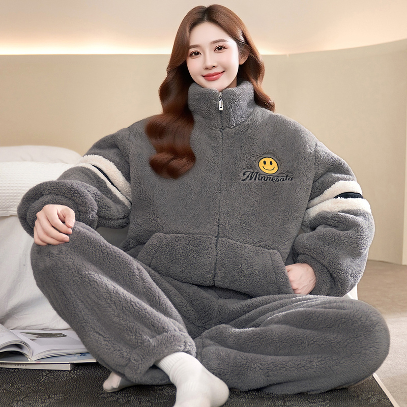 Can Be Worn Outside, Flannel Pajamas for Women, Fleece-Lined and Thickened, Home Wear with Zipper, Coral Fleece, Autumn and Winter, Plus Size Can Be Worn Outside, Flannel Pajamas for Women, Fleece-Lined and Thickened, Home Wear with Zipper, Coral Fleece, Autumn and Winter, Plus Size