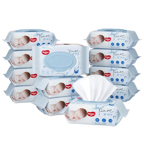 好奇纯水婴儿湿巾80抽*12包手口可用柔软宝宝擦去细菌湿纸巾