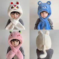 Baby ear protection hat winter warm scarf integrated plush hat winter cute windproof pullover hat for men and women