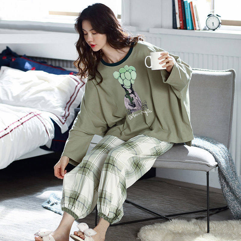2021 Han Pajamas Female Spring and Autumn Student Trend Lady Nightgown Lovely Comfortable Pajamas Female Summer Student House