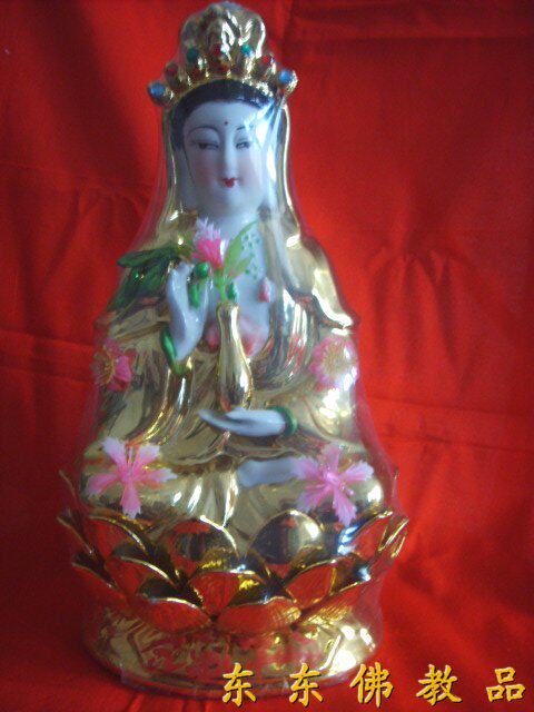 Sculptural Ceramic Painted 10-inch Guanyin Buddha 27cm The great Tats and Sadness Bodhisattva