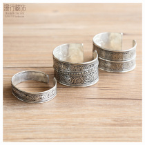 Tibet Nepal Ethnic Wind Ornaments Hide Silver Bracelets Palace Retro Drawing Wide Face Opening Bracelet Arm Ring