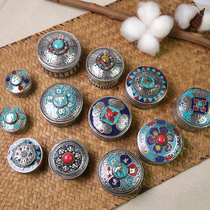  Tibet Nepal handmade Tibetan silver inlaid turquoise box Ring pendant storage box Retro jewelry box