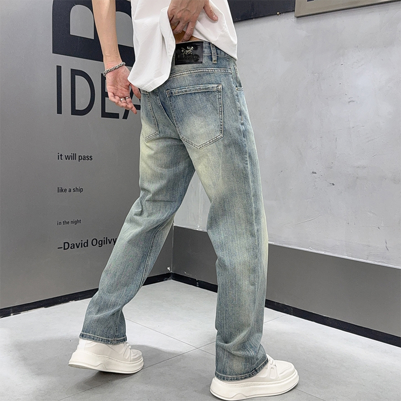2026 Summer New Hong Kong High-End European Style Men's Jeans Straight Loose Stretch Trendy Versatile Casual Long Pants