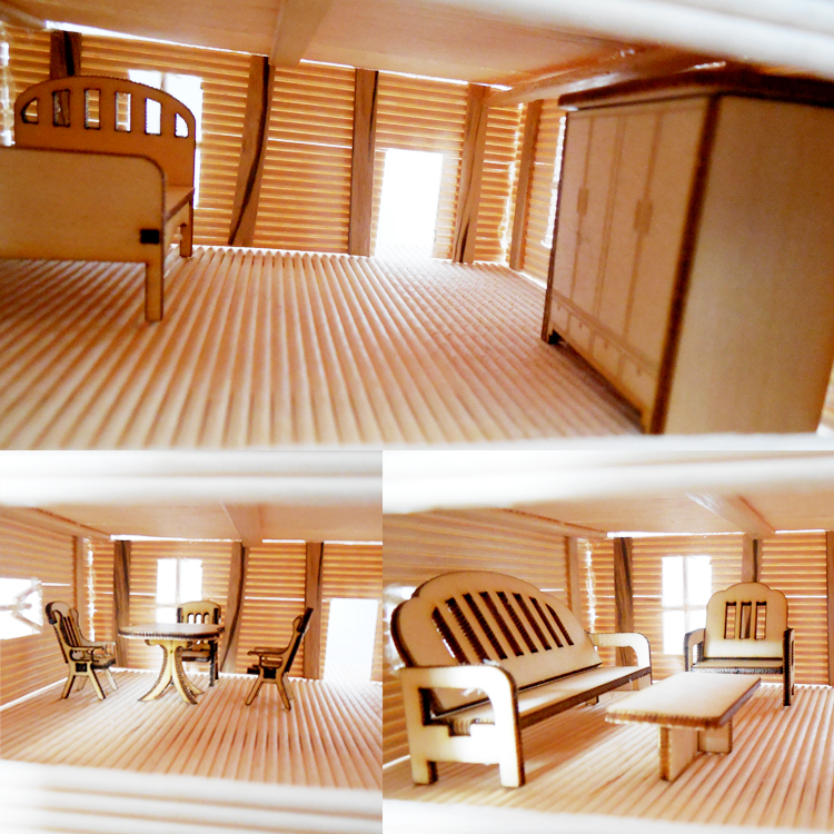 Sofa gỗ gazebo ghế xích đu đồ nội thất lắp ráp trang trí xây dựng hướng dẫn sử dụng bàn cát mô hình vật liệu cảnh - Trang trí nội thất phòng khách nhà cấp 4