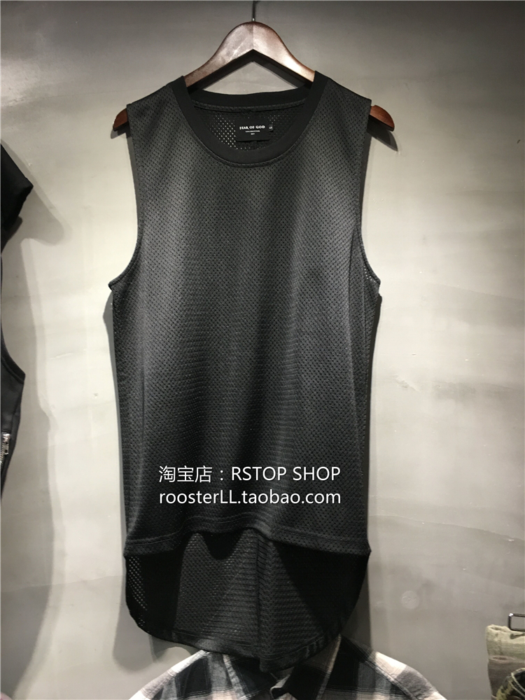 High street FOG mùa thứ năm trước ngắn dài dovetail áo sơ mi dài cơ sở thoáng khí lưới lỗ thể thao vải mồ hôi nam áo ba lỗ