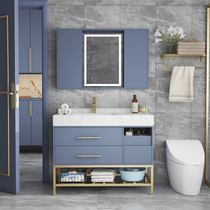 Nordic Bath Cabinet Floor Type Rock Board Integrated Hand Wash Wash Terrace Toilet Washbasin Cabinet Combined Smart Mirror Cabinet