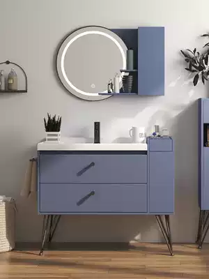 Nordic smart bathroom cabinet floor-standing round mirror wash basin cabinet combination cosmetic room washbasin washbasin Bath Cabinet