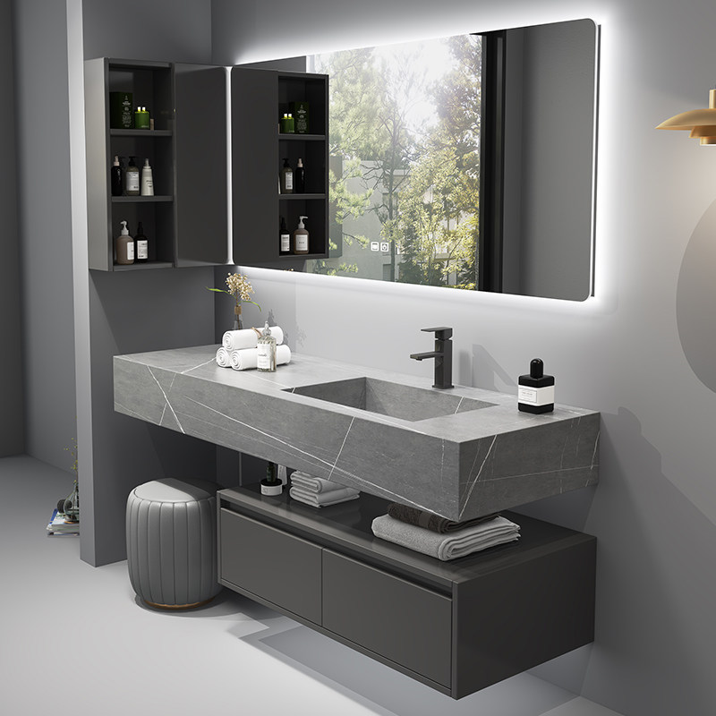 Designer Rock Board Bath Cabinet Combination Extension Integrated Hand Wash Table Face Wash face wash Wash Terrace Basin Cabinet Intelligent Mirror Cabinet