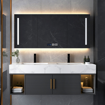 Oak Wood Bath Cabinet Combined Rock Board Integrated Basin Brief modern toilet hanging wall style washing table basin Smart mirror cabinet