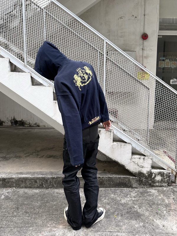 Aoc American Street Style Washed Distressed Splash-Ink Print Zip-Up Hoodie Short Boxy Cardigan Autumn and Winter