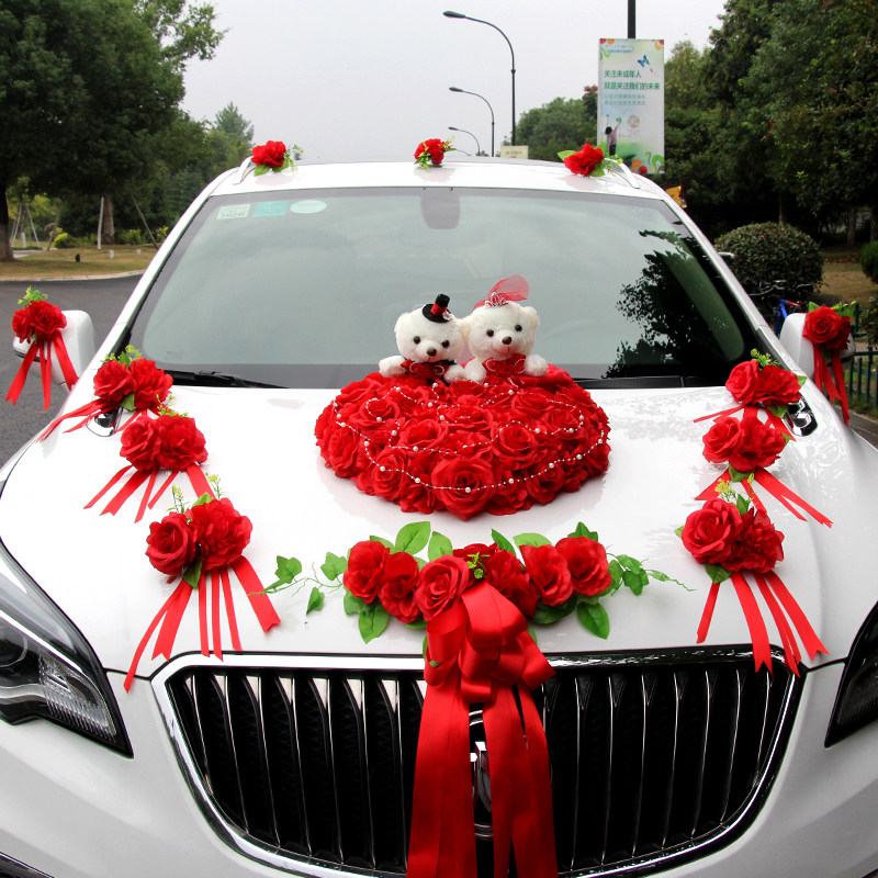 Wedding team main wedding car decoration front flower atmosphere simple secondary car pull flower suction cup anti-real float doll supplies
