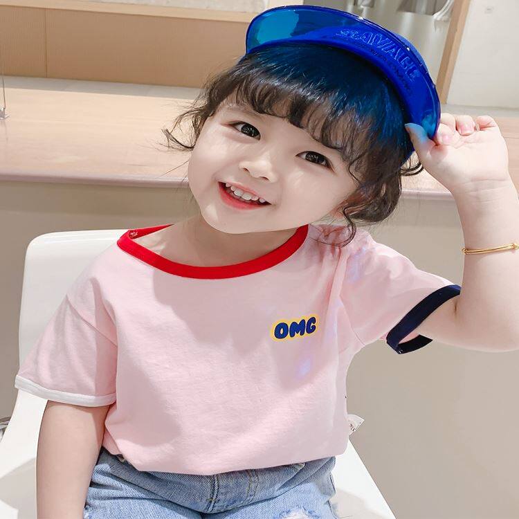 Small girl Summer T-shirt Children short sleeves Clothes Foreign Pie Pure Cotton Undershirt White Round Collar Casual T-shirt