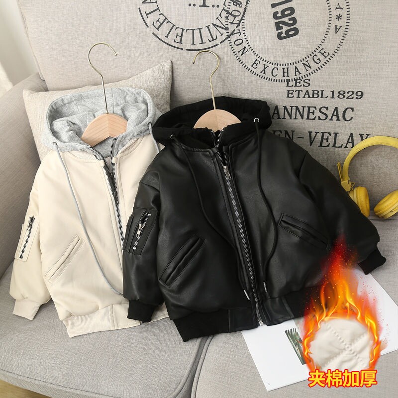 Children's baseball clothes girls CUHK children's spring autumn leather jacket foreign pie hat leave two coats baby clip cotton clothes damp