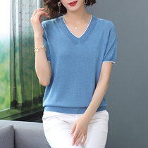 Sang silk shirt masculinity and women's knitted short sleeves