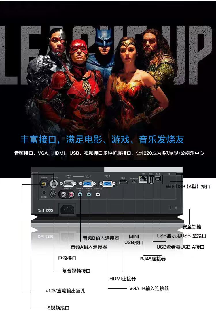 Máy chiếu Dell 4220 HD 1080p máy chiếu điện thoại di động màn hình không dây tập trung giảng dạy ngắn - Máy chiếu
