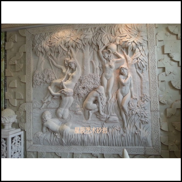 Sandstone imitation copper round carving glass fiber relief fresco Angel bath map Courtyard club bar KTV decorative fresco