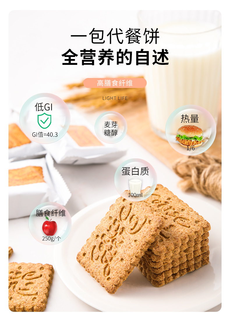 初吉 低GI全麦饼干 代餐减肥 1180g*2箱 图7
