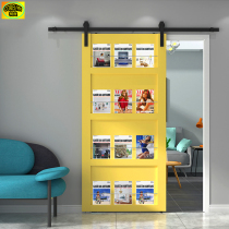 Custom bookshelf barn door Nordic push-pull partition sliding door modern simple Net red door paint hanging rail slide wooden door