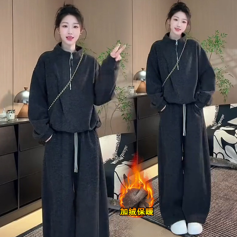 [Carly] High-End Casual Sports Suit for Women, Autumn/Winter 2026, Slim-Fit Vest, Sweatshirt, Wide-Leg Pants Two-Piece Set