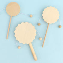 Wooden rattle childrens hand-cranked musical instrument drum kindergarten primary school student wave drum wooden blank diy material package