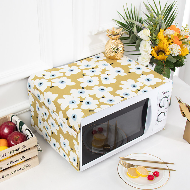 Nordic broken flower dust-proof microwave cover cloth thickened cotton linen anti-oil kitchen rectangular cover towel protective cover small Zou Ju-Taobao