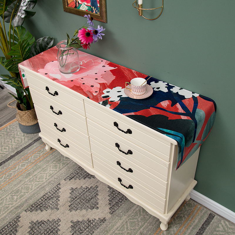 Nordic style art flower home shoe cabinet cover cloth scratch-resistant waterproof high-value small cabinet cover towel rectangular cotton linen tablecloth