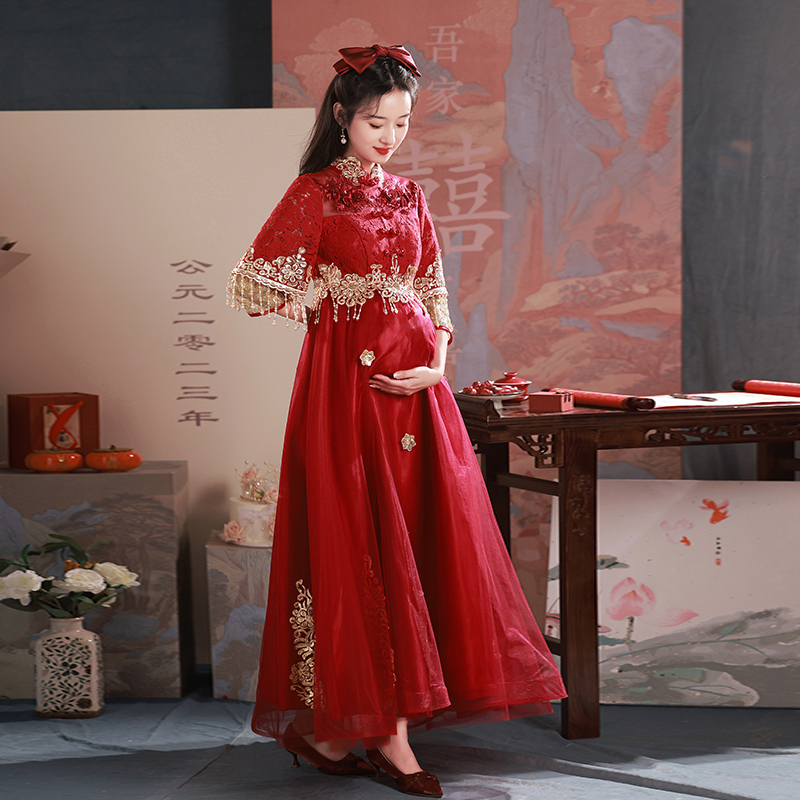 Chinese-Style Wedding Dress for the Bride, Plus-Size Xiuhe Wedding Dress, High-Waisted, Tummy-Covering, for Pregnant Women, Homecoming Dress