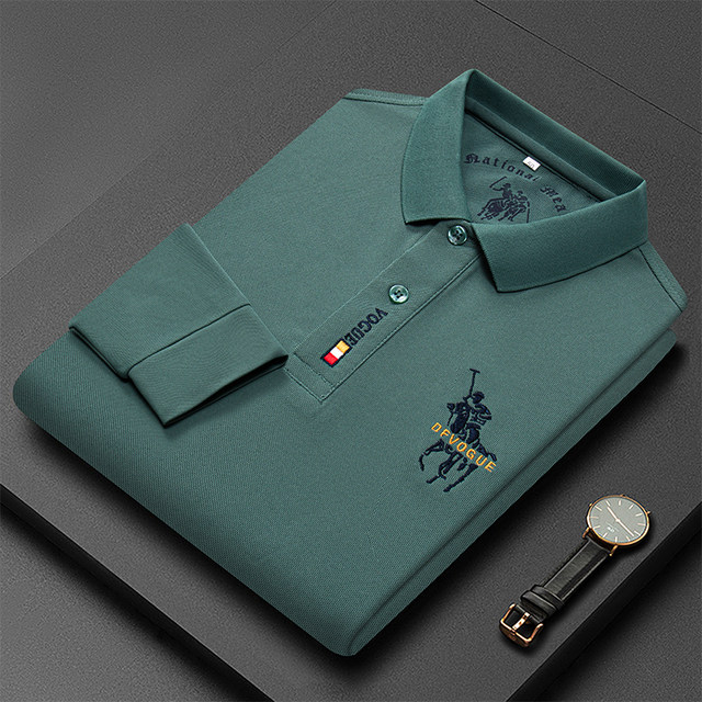 Pure cotton Paul embroidery polo shirt spring and autumn 2022 new top loose lapel long-sleeved t-shirt men's tide body