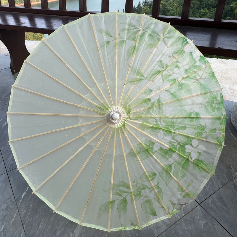 Intangible Cultural Heritage Handmade Oil-Paper Umbrella, Ancient Style Prop, Rainproof and Sunproof, Scenic Spot, Hanfu, Cheongsam, Dance Umbrella, Photo Prop, Green Floral Umbrella
