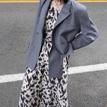 GUOE 20AW waist cross lace-up BAO WEN PRINT French crew neck waist dress women loose LONG section