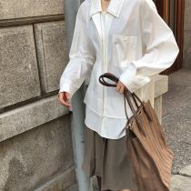 GUOE 20AW Wizard of Oz retro temperament loose long-sleeved double-layer stitching shirt female design sense niche