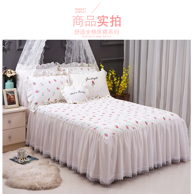 công chúa Hàn Quốc ren váy một mảnh khăn trải giường cotton bông ren bedspread đúp trượt 1.8m - Váy Petti ga giường viền ren