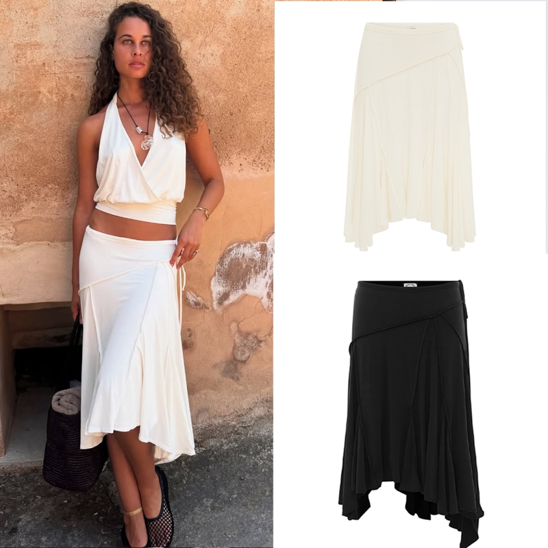 Withjean Low-Waisted Tube Skirt, Sexy Lace-Up Draped Asymmetrical Mid-Length Skirt