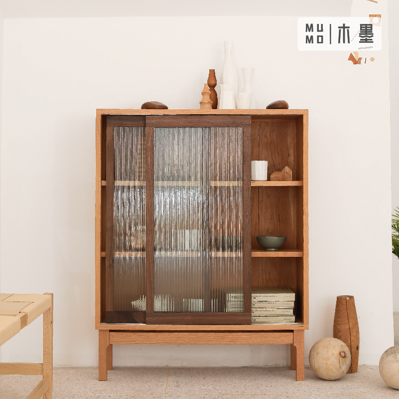 MUMO wood ink glass three-layer cabinet black walnut cherry wood dining room living room storage solid wood furniture