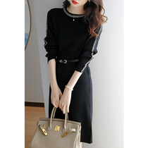 Boo Pala Mai 2021 Spring New temperament socialite style slim thin black medium length knitted dress
