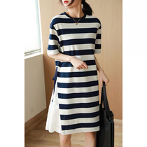 Boo Pala dress womens 2021 summer new loose thin mid-length round neck age-reducing striped T-shirt skirt